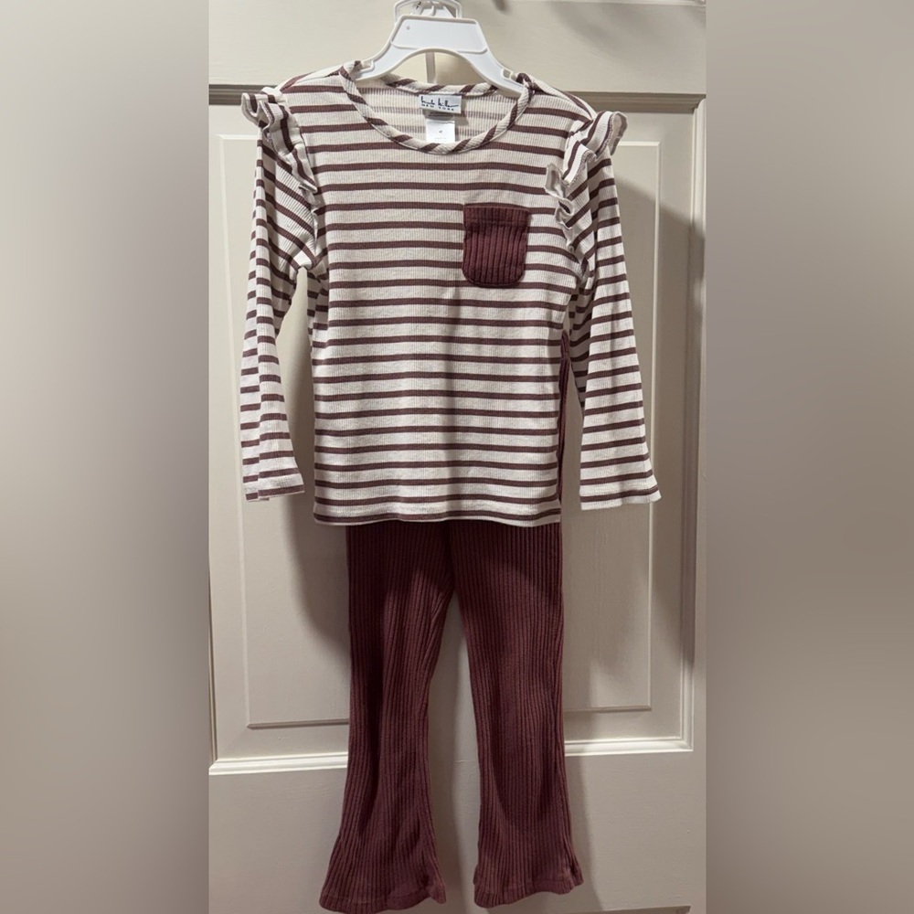 Nicole Miller Toddler Girls Brown and Cream Striped Set